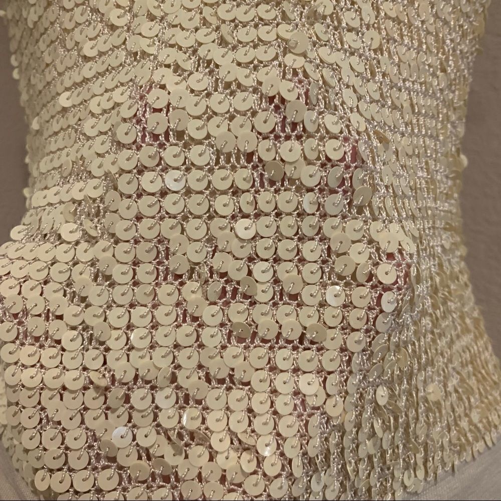 ShuShu Cream Ivory Sequin Paillette Silk Tank Top 75% Silk Knit Size Small - Picture 10 of 16